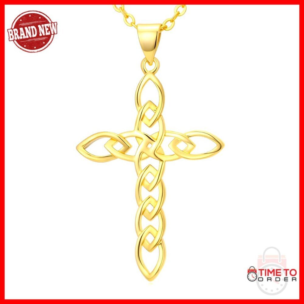 14K Gold Plated Cross Pendant Necklace Adjustable Chain Religious Jewelry